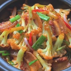 干锅菜花的做法-咸鲜味炒菜谱